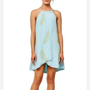 Ciebon Joanna Beaded Palm Mini Dress Light Blue Sz Large Tropical Vacation Chic